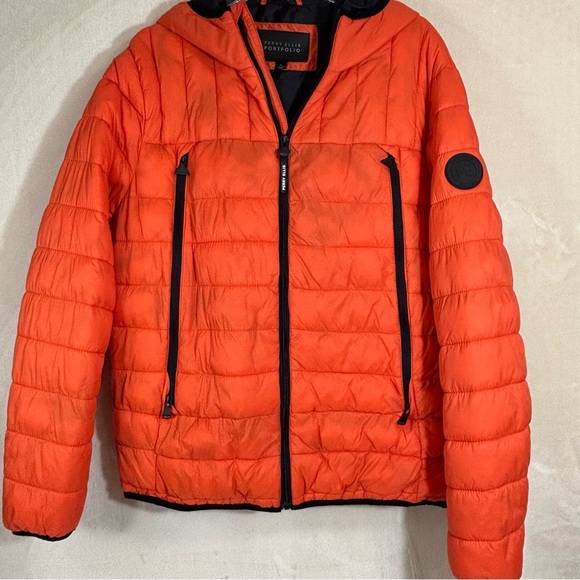 Men's Perry Ellis Ultra Light Weight Hoodie Puffer Jacket Sunset Orange Sz Large - Picture 1 of 11